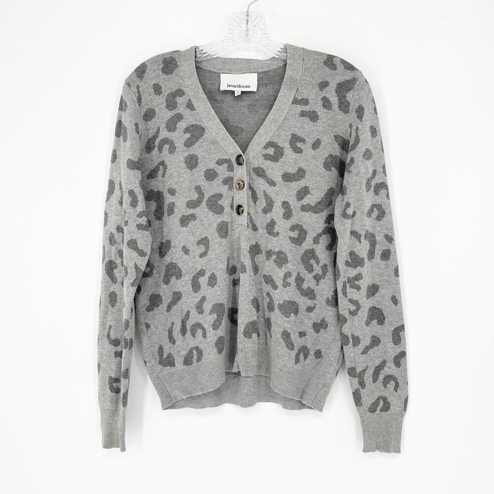 Heartloom Leopard Print Henley Sweater Size Medium